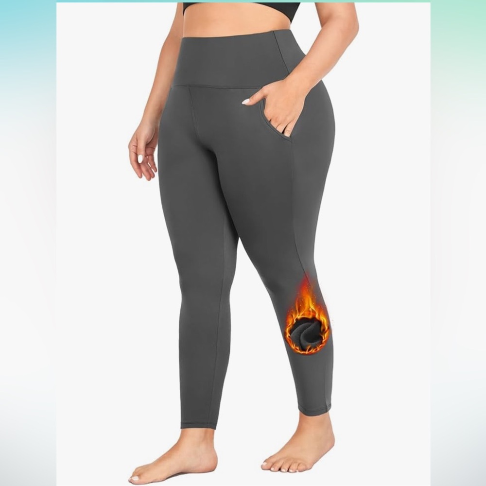 ➕ 🍂🍁 Fall Fullsoft High Waist Gray Fleece Lined Leggings w/Pockets Sz 4X.